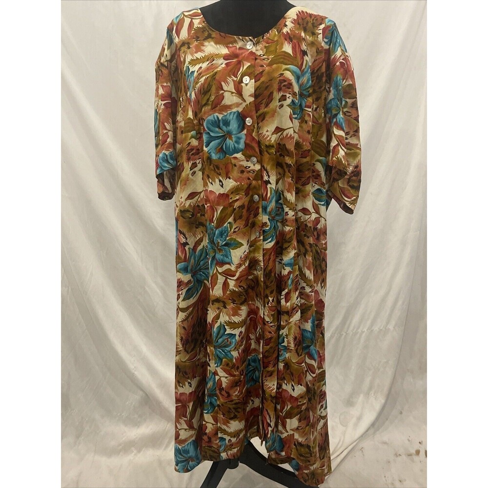 Vintage J.B.S. Ltd Tropical Floral House dress Plus size Button Front Retro